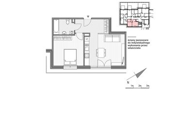 Rzut - Mieszkanie na sprzedaż 2 pokoje o powierzchni 48,13 m² - numer 1.2-1 w Stawowa