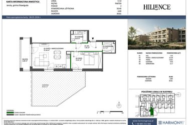 Rzut - Mieszkanie na sprzedaż 2 pokoje o powierzchni 50,4 m² - numer C-14 w Hillence etap 3