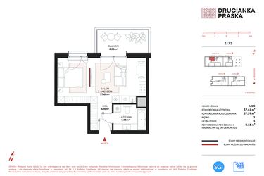 Rzut - Mieszkanie na sprzedaż 1 pokój o powierzchni 37,41 m² - numer A.1.5 w Drucianka Praska