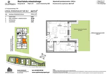 Rzut - Mieszkanie na sprzedaż 2 pokoje o powierzchni 46,71 m² - numer B.2 w Och!Widzew