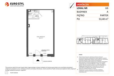 Rzut - Lokal użytkowy na sprzedaż 1 pokój o powierzchni 53,4 m² - numer U6 w Jaskółcza