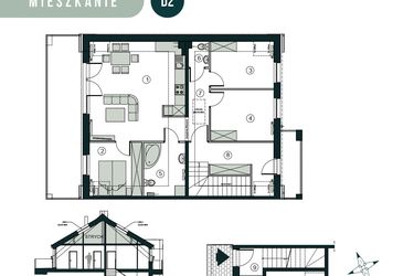 Rzut - Mieszkanie na sprzedaż 4 pokoje o powierzchni 73,42 m² - numer D2 w Aleja Wiśniowa Pogórze
