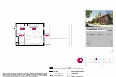 Rzut - Mieszkanie na sprzedaż 1 pokój o powierzchni 38,85 m² - numer G1.52 w Fuzja Mieszkania Loftowe