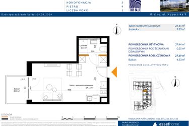 Rzut - Mieszkanie na sprzedaż 1 pokój o powierzchni 27,69 m² - numer 4.01 w The Blue