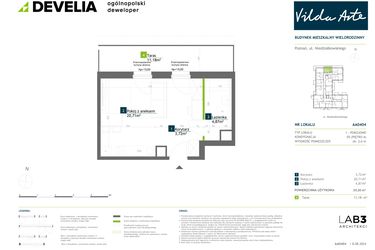 Rzut - Mieszkanie na sprzedaż 1 pokój o powierzchni 29,3 m² - numer AA0404 w Vilda Arte