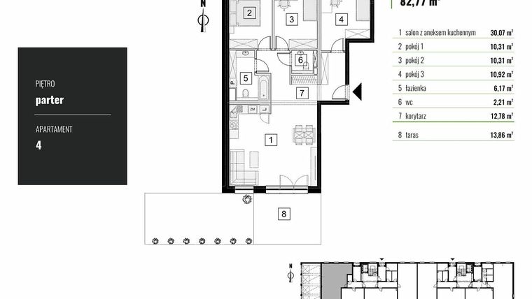 Rzut - Mieszkanie na sprzedaż 4 pokoje o powierzchni 82,77 m² - numer M.04 w Zielony Horyzont
