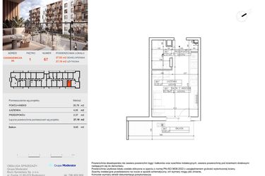Rzut - Mieszkanie na sprzedaż 1 pokój o powierzchni 27,18 m² - numer B67 w Symfonia - Chodkiewicza 9