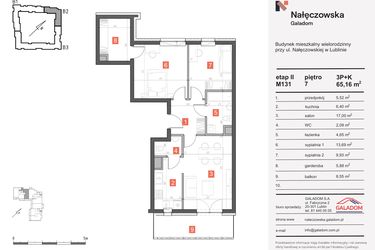 Rzut - Mieszkanie na sprzedaż 3 pokoje o powierzchni 65,16 m² - numer M-131 w Nałęczowska etap II