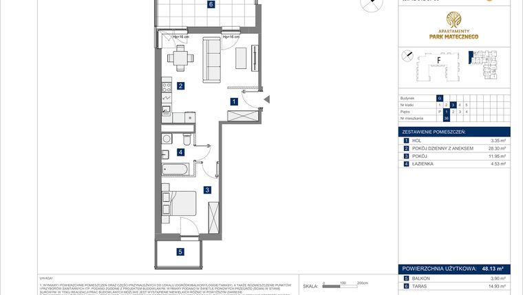 Rzut - Mieszkanie na sprzedaż 2 pokoje o powierzchni 48,13 m² - numer G-36 w Apartamenty Park Matecznego Etap 2