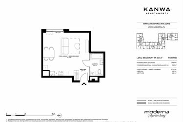 Rzut - Mieszkanie na sprzedaż 1 pokój o powierzchni 34,69 m² - numer B.04.07 w KANWA