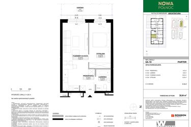 Rzut - Mieszkanie na sprzedaż 2 pokoje o powierzchni 39,04 m² - numer 6A-10 w Nowa Północ etap 2A
