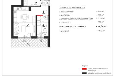 Rzut - Mieszkanie na sprzedaż 2 pokoje o powierzchni 40,74 m² - numer 24 w Enklawa Milanówek