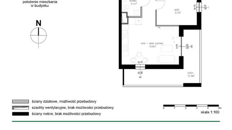 Rzut - Mieszkanie na sprzedaż 3 pokoje o powierzchni 52,03 m² - numer M11 w Wędrowna II