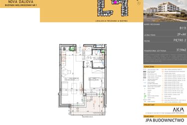 Rzut - Mieszkanie na sprzedaż 2 pokoje o powierzchni 37,91 m² - numer B1.13 w Nova Daliova