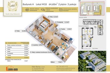 Rzut - Mieszkanie na sprzedaż 3 pokoje o powierzchni 64,6 m² - numer A.18 w Aleja Bohaterów