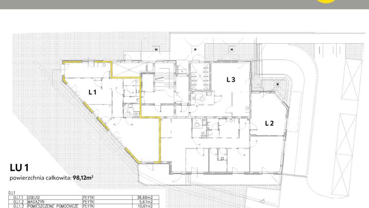 Rzut - Lokal użytkowy na sprzedaż 1 pokój o powierzchni 98,12 m² - numer LU1 w Casa Sole
