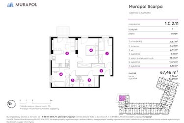 Rzut - Mieszkanie na sprzedaż 4 pokoje o powierzchni 67,46 m² - numer 1.C.2.11 w Murapol Scarpa