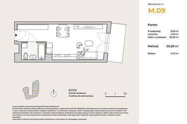 Rzut - Mieszkanie na sprzedaż 1 pokój o powierzchni 29,28 m² - numer M09 w Baja Piaśniki