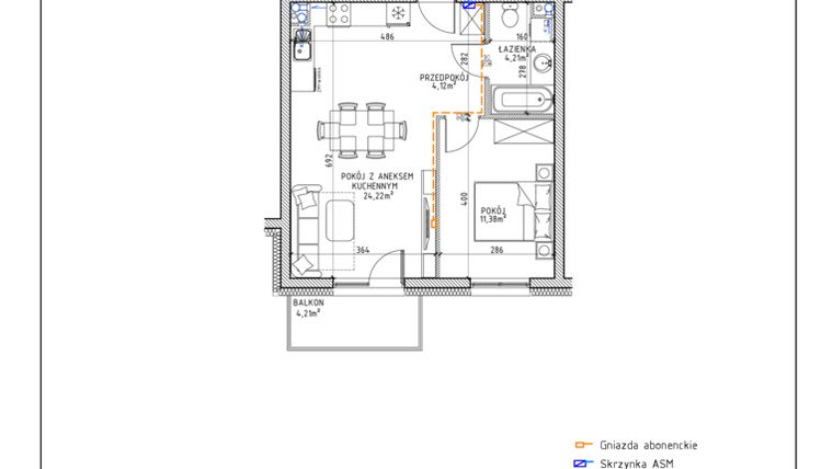 Rzut - Mieszkanie na sprzedaż 2 pokoje o powierzchni 43,93 m² - numer 39 w Osiedle OdNowa K5