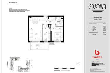 Rzut - Mieszkanie na sprzedaż 2 pokoje o powierzchni 48,37 m² - numer 16 w Gajowa bud. A