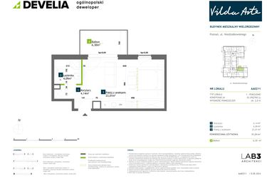 Rzut - Mieszkanie na sprzedaż 1 pokój o powierzchni 31,28 m² - numer AA0211 w Vilda Arte