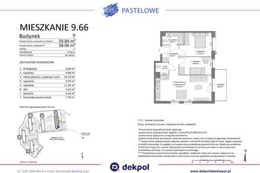 Rzut - Mieszkanie na sprzedaż 3 pokoje o powierzchni 58,06 m² - numer 9.66 w Osiedle Pastelowe etap IV