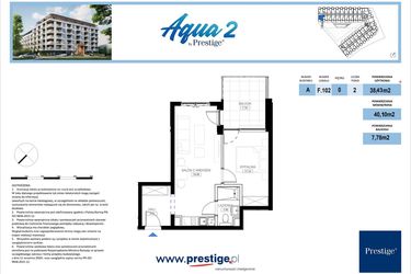 Rzut - Mieszkanie na sprzedaż 2 pokoje o powierzchni 38,43 m² - numer F.102 w Bel Mare (Międzyzdroje)