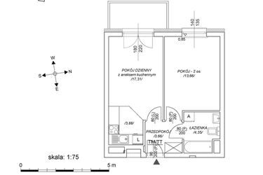 Rzut - Mieszkanie na sprzedaż 2 pokoje o powierzchni 38,98 m² - numer M55 w Osiedle Mała Dziesiąta etap II