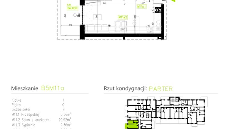 Rzut - Mieszkanie na sprzedaż 2 pokoje o powierzchni 39,59 m² - numer B5M11a w Osiedle Natura Park etap II