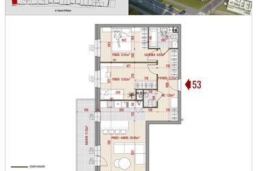 Rzut - Mieszkanie na sprzedaż 3 pokoje o powierzchni 68,88 m² - numer B1.53 w HUZAR B1