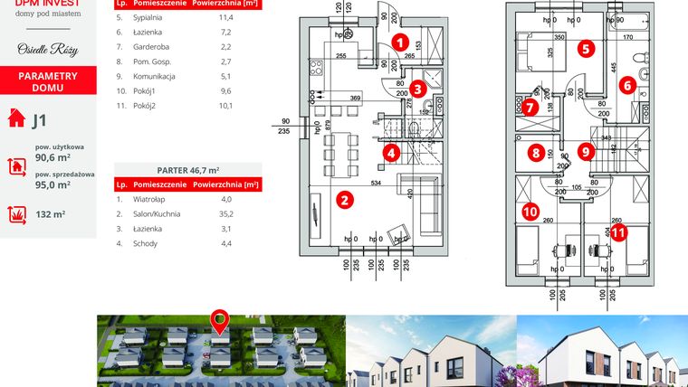 Rzut - Dom na sprzedaż 4 pokoje o powierzchni 95 m² - numer J1 w Rose Park etap IV