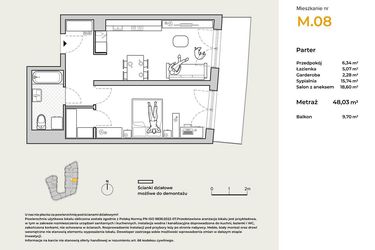 Rzut - Mieszkanie na sprzedaż 2 pokoje o powierzchni 48,03 m² - numer M08 w Baja Piaśniki
