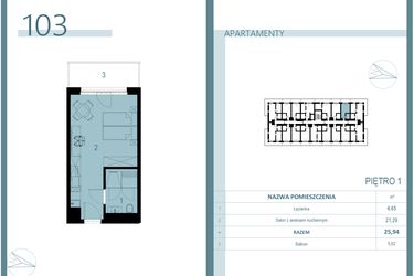 Rzut - Mieszkanie na sprzedaż 1 pokój o powierzchni 25,83 m² - numer 103 w Linea Mare Mrzeżyno