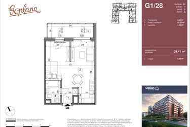 Rzut - Mieszkanie na sprzedaż 1 pokój o powierzchni 39,41 m² - numer G1/28 w Goplana budynek G