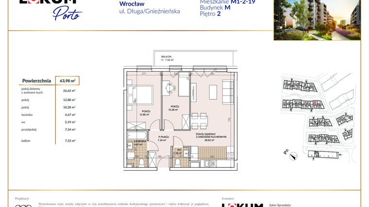 Rzut - Mieszkanie na sprzedaż 3 pokoje o powierzchni 64,14 m² - numer M1-2-19 w Lokum Porto etap II