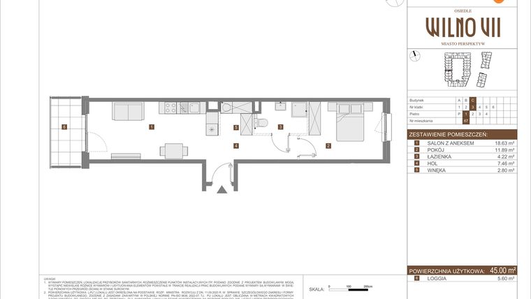 Rzut - Mieszkanie na sprzedaż 2 pokoje o powierzchni 45 m² - numer C.67 w Osiedle Wilno VII etap 3