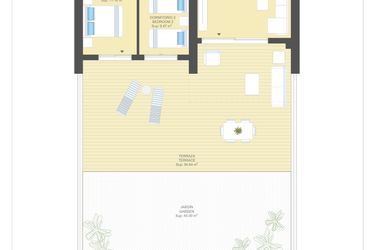 Rzut - Mieszkanie na sprzedaż 2 pokoje o powierzchni 97 m² - numer 10.0.B w Sea Gardens - Campoamor