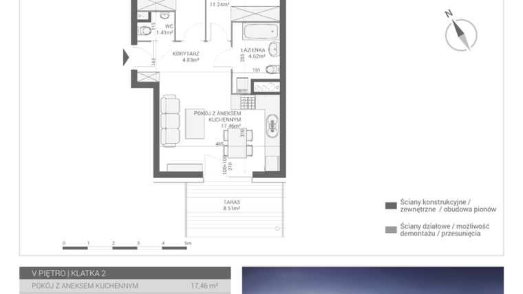 Rzut - Mieszkanie na sprzedaż 3 pokoje o powierzchni 49,44 m² - numer M49 w Apartamenty Przystań bud. F