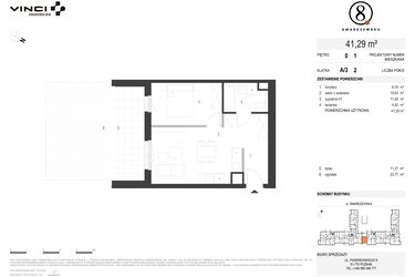 Rzut - Mieszkanie na sprzedaż 2 pokoje o powierzchni 41,29 m² - numer A/3/0.1 w Smardzewska 8
