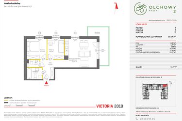 Rzut - Mieszkanie na sprzedaż 3 pokoje o powierzchni 59,22 m² - numer B.59 w Olchowy Park II