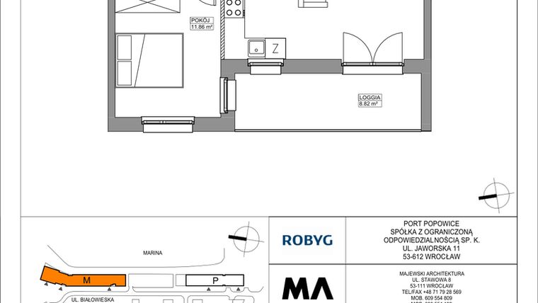 Rzut - Mieszkanie na sprzedaż 2 pokoje o powierzchni 47 m² - numer PPO/M/A/5/1 w Port Popowice bud. M i P