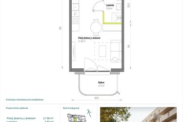 Rzut - Mieszkanie na sprzedaż 1 pokój o powierzchni 25,49 m² - numer A/1/10 w Skorosze Vita