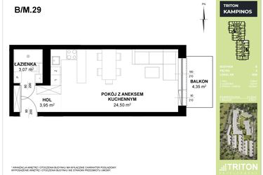 Rzut - Mieszkanie na sprzedaż 1 pokój o powierzchni 31,52 m² - numer B_M29 w Triton Kampinos III