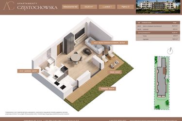 Rzut - Mieszkanie na sprzedaż 1 pokój o powierzchni 33,26 m² - numer 2 w Apartamenty Częstochowska