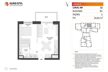 Rzut - Mieszkanie na sprzedaż 1 pokój o powierzchni 34,64 m² - numer 12 w Locus 2