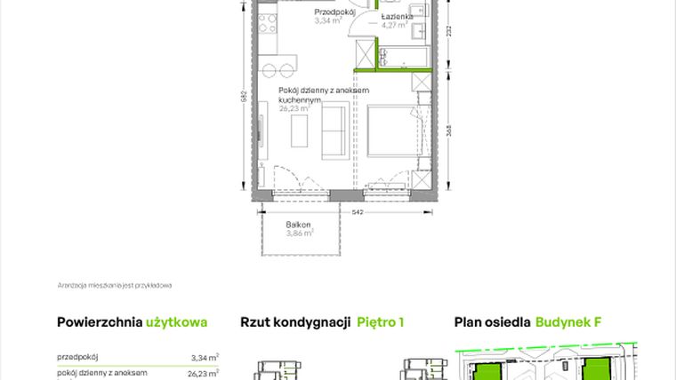 Rzut - Mieszkanie na sprzedaż 1 pokój o powierzchni 33,84 m² - numer F.069 w Centralna Vita