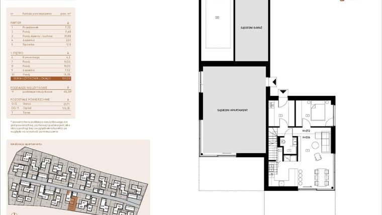 Rzut - Mieszkanie na sprzedaż 5 pokoi o powierzchni 101,03 m² - numer A8 w Kosocicka Ambient