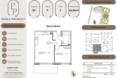 Rzut - Mieszkanie na sprzedaż 2 pokoje o powierzchni 42,08 m² - numer B2.0_3 w Perła Północy etap 2