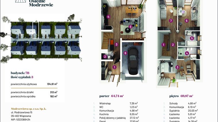 Rzut - Dom na sprzedaż 4 pokoje o powierzchni 134,61 m² - numer 7B w Osiedle Modrzewie