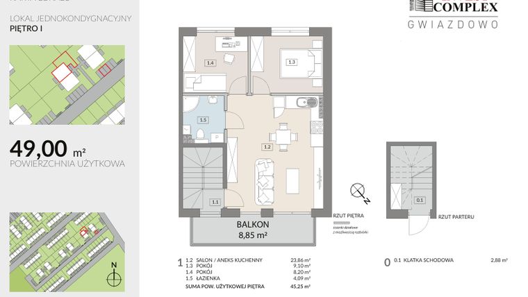 Rzut - Mieszkanie na sprzedaż 3 pokoje o powierzchni 49 m² - numer D17.2 w Osiedle Gwiazdowo etap 8